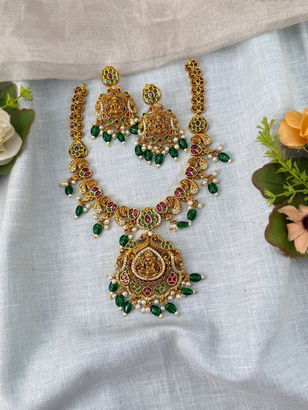 Antique Necklace Lakshmi Pendant Long Set | N0469 - Mahilas
