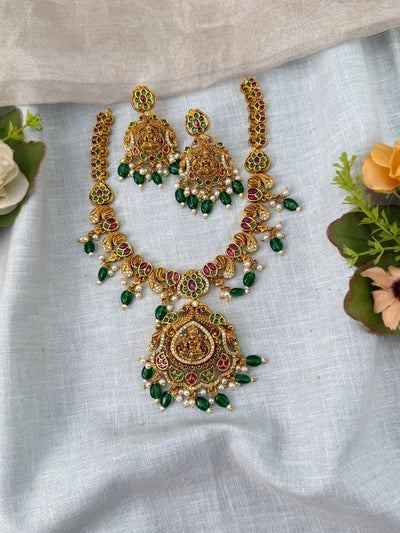 Antique Necklace Lakshmi Pendant Long Set | N0469 - Mahilas