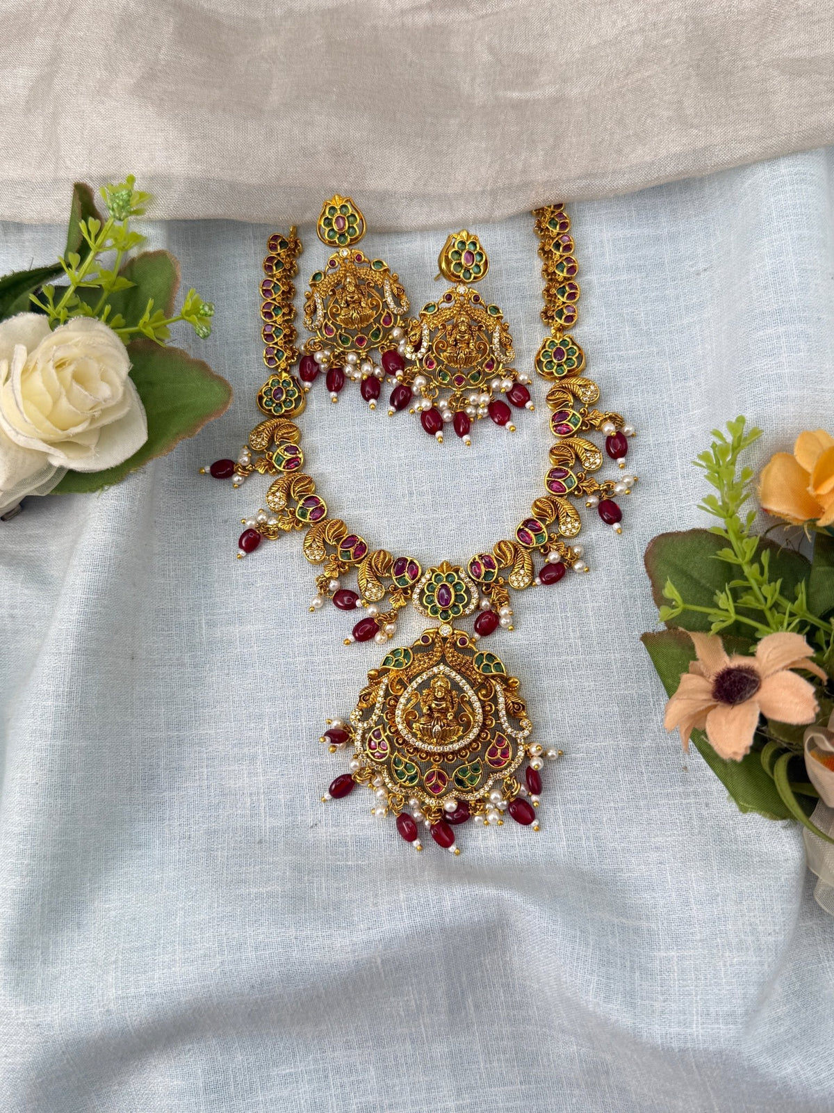 Antique Necklace Lakshmi Pendant Long Set | N0469 A - Mahilas