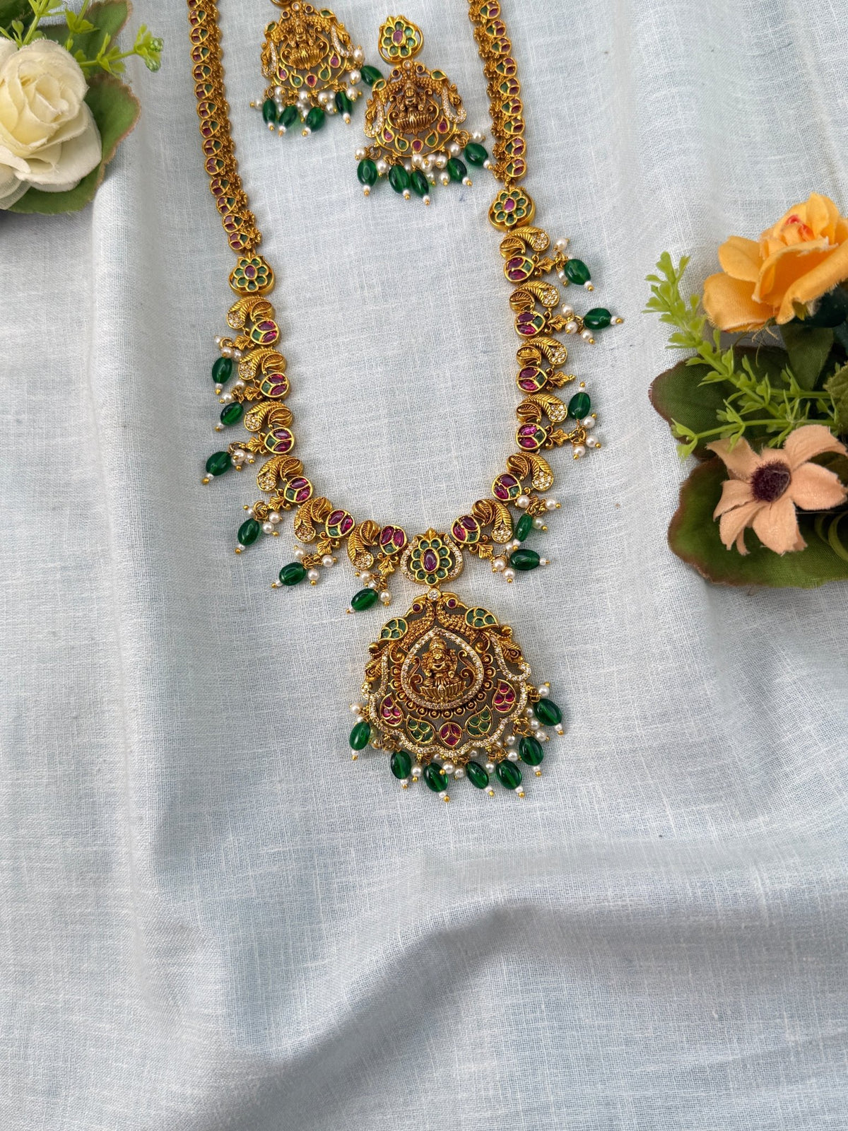 Antique Necklace Lakshmi Pendant Long Set | N0473 - Mahilas
