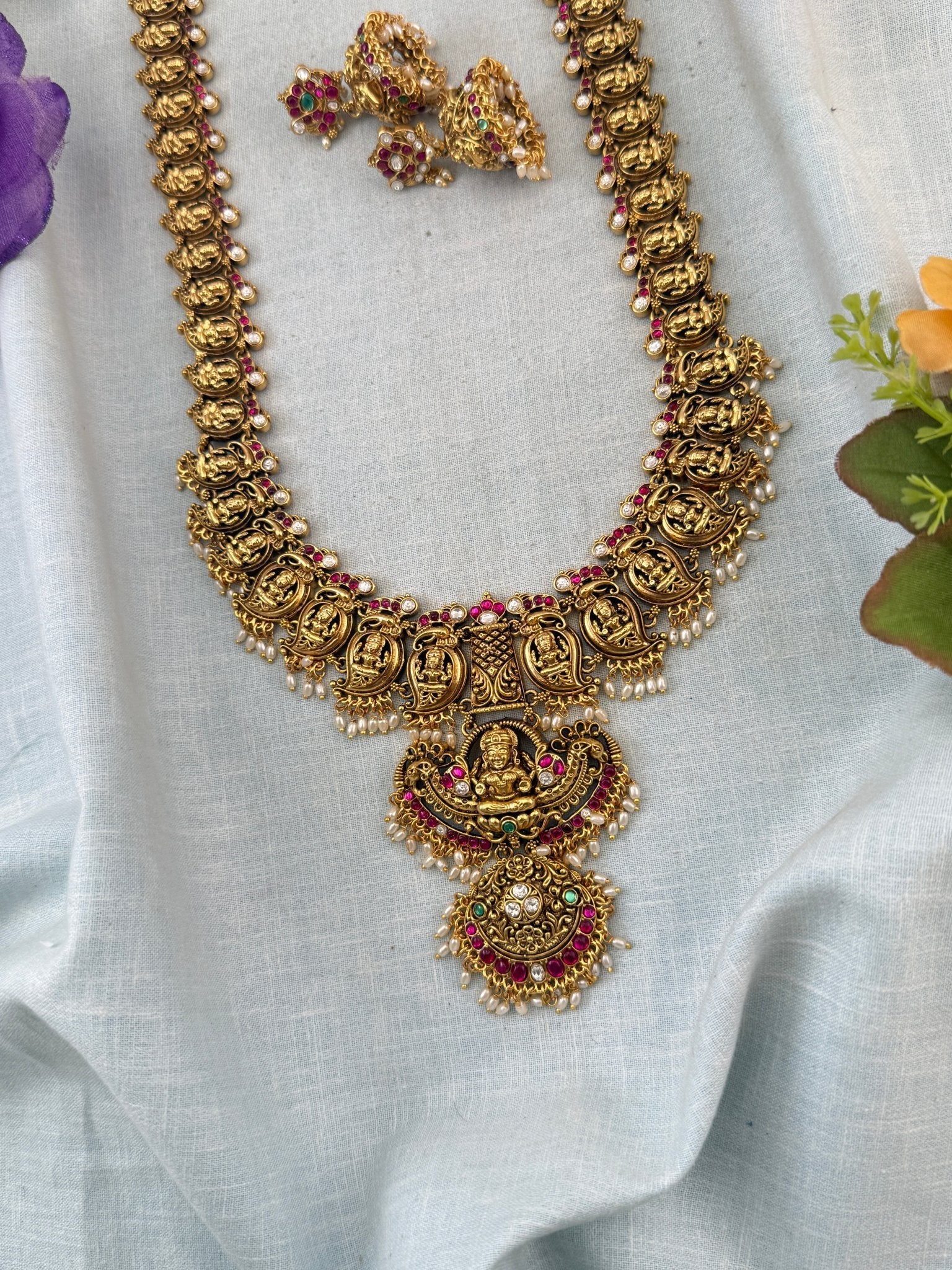 Antique Necklace Mango Pendant Grand Long Set | N0040 - Mahilas
