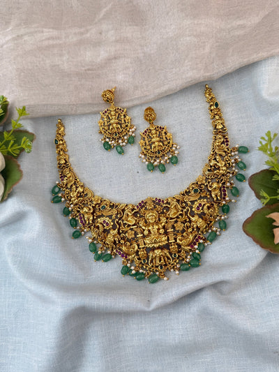 Antique Necklace Peacock Lakshmi Royal Choker Set | N0096 - Mahilas