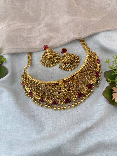 Antique Necklace Peacock Lakshmi Royal Choker Set | N0104 - Mahilas