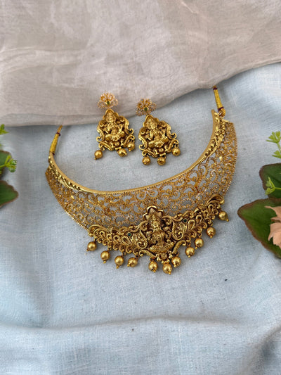 Antique Necklace Peacock Lakshmi Royal Choker Set | N0121 - Mahilas