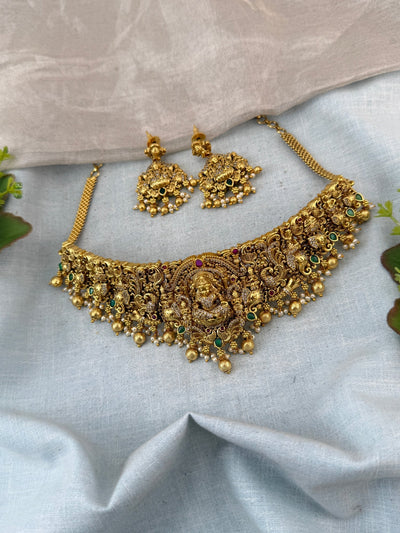 Antique Necklace Peacock Pendant Grand Choker Set | N0095 - Mahilas