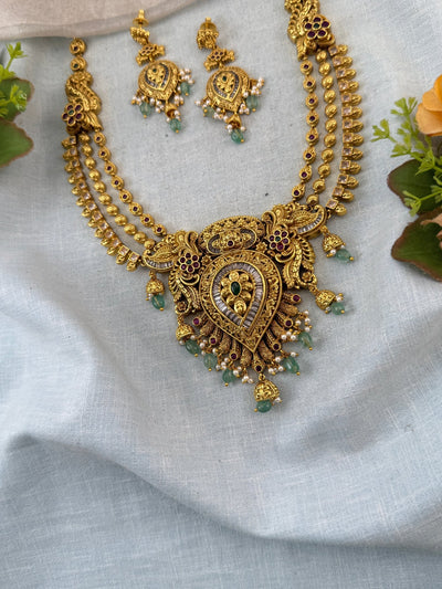 Antique Necklace Peacock Pendant Grand Short Set | N0113 - Mahilas