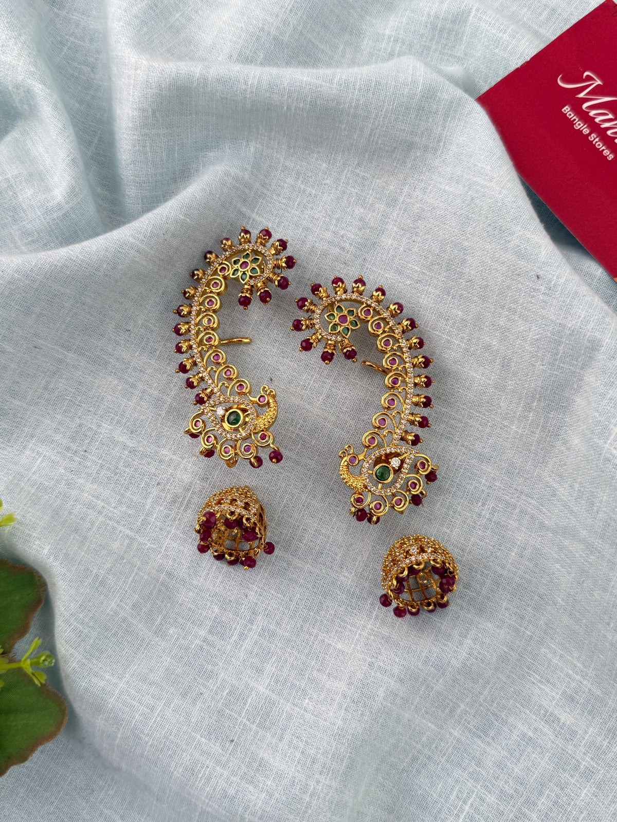 Antique Peacock Earrcuff & Jhumka Combo Earrings| E0773 A - Mahilas