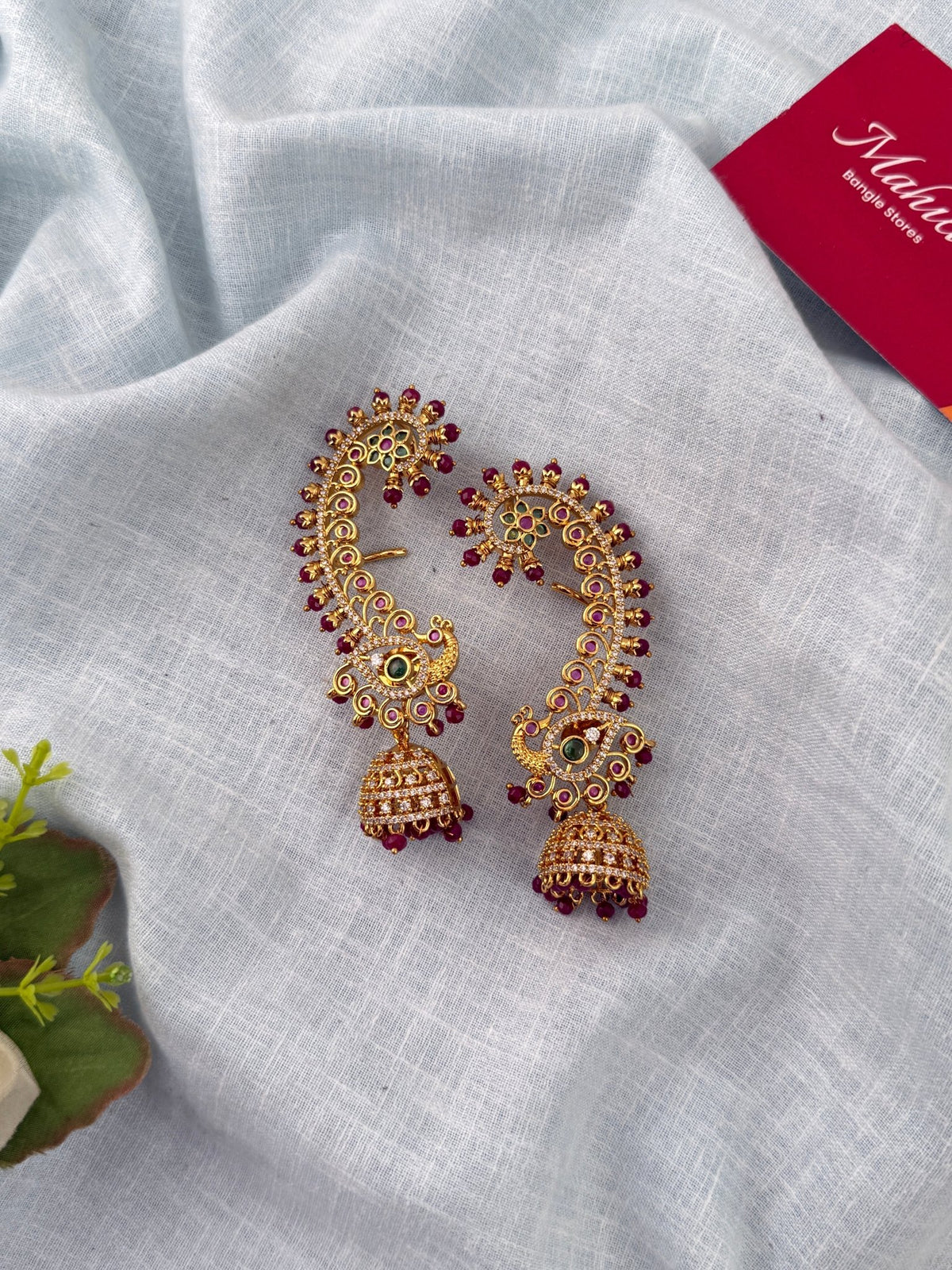 Antique Peacock Earrcuff & Jhumka Combo Earrings| E0773 A - Mahilas
