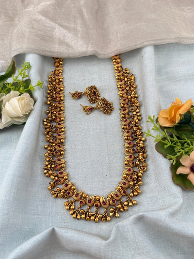 Antique Peacock Gajje Long Necklace Set | No231 - Mahilas
