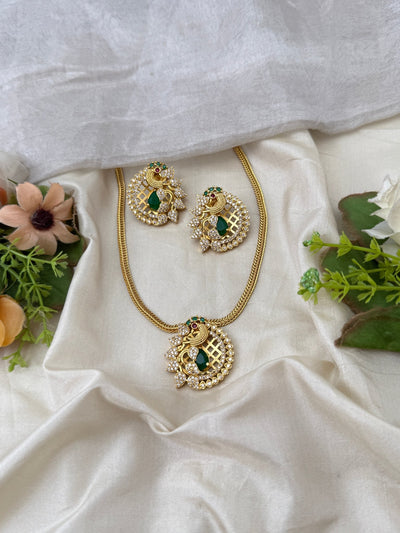 Antique Peacock Stone Pendant Short Necklace Set | Y0007 - Mahilas