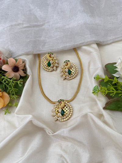 Antique Peacock Stone Pendant Short Necklace Set | Y0007 - Mahilas