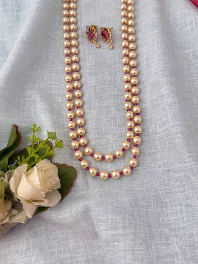 Antique Pearl Layered Necklace Long Set| N1211 - Mahilas
