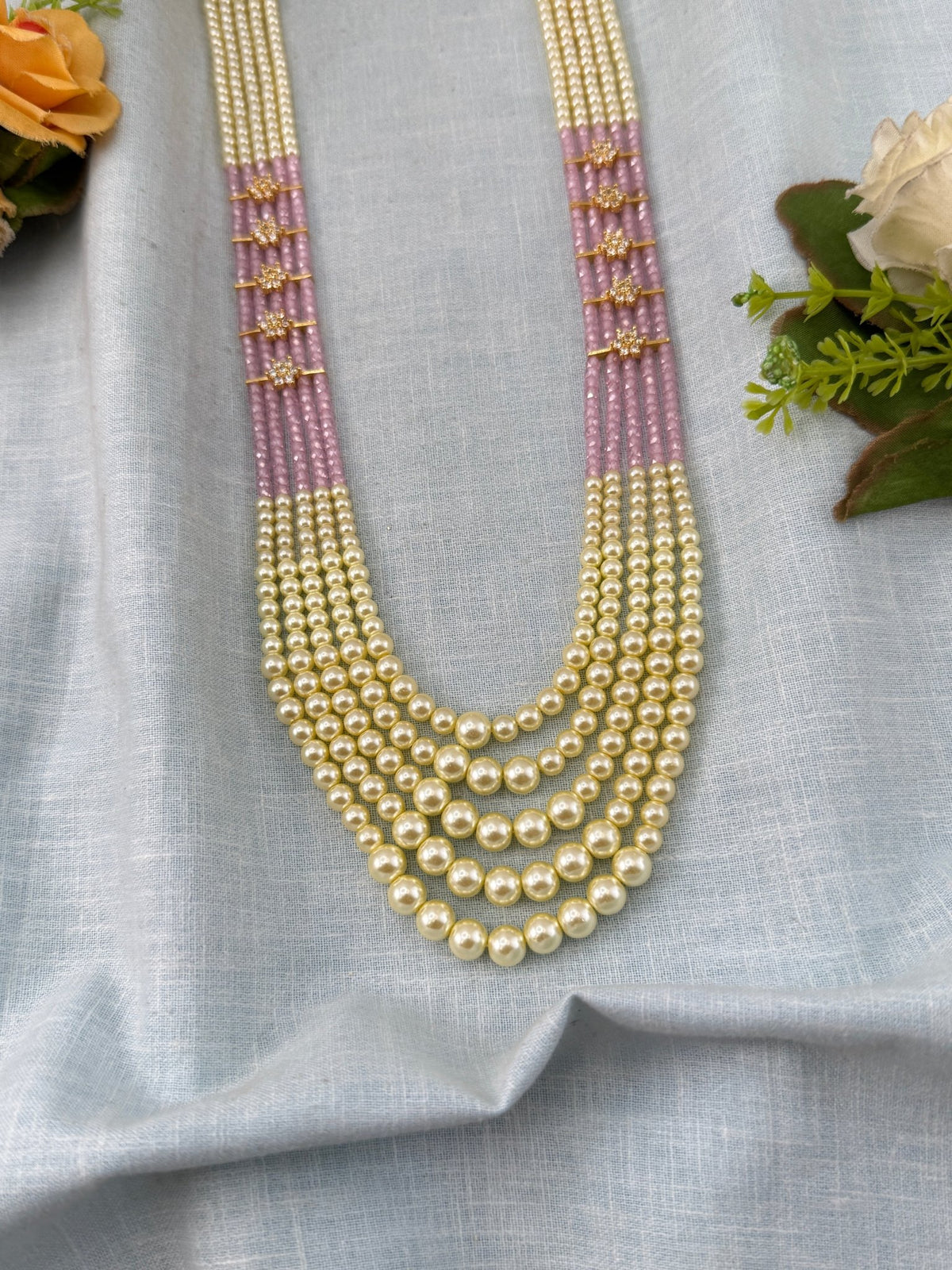 Antique Pearl Layers Long Necklace Set | N0445 A - Mahilas