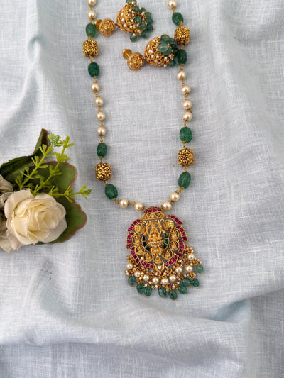 Antique Pearl Necklace Astalakshmi Pendant Long Set| N1164 - Mahilas