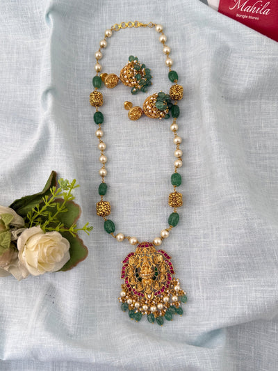Antique Pearl Necklace Astalakshmi Pendant Long Set| N1164 - Mahilas