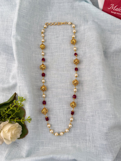 Antique Pearl Necklace Premium Mid- Long Chain | N1161 - Mahilas