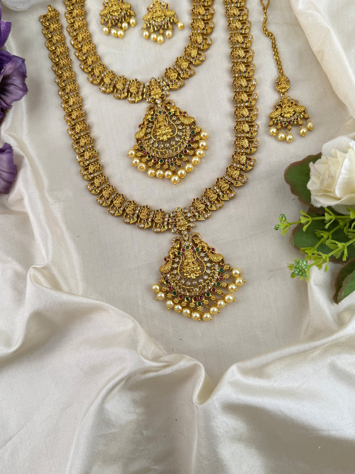 Antique Semi Bridal Gaja Laksmi Pendant Necklace Set | Combo | 0102 - Mahilas