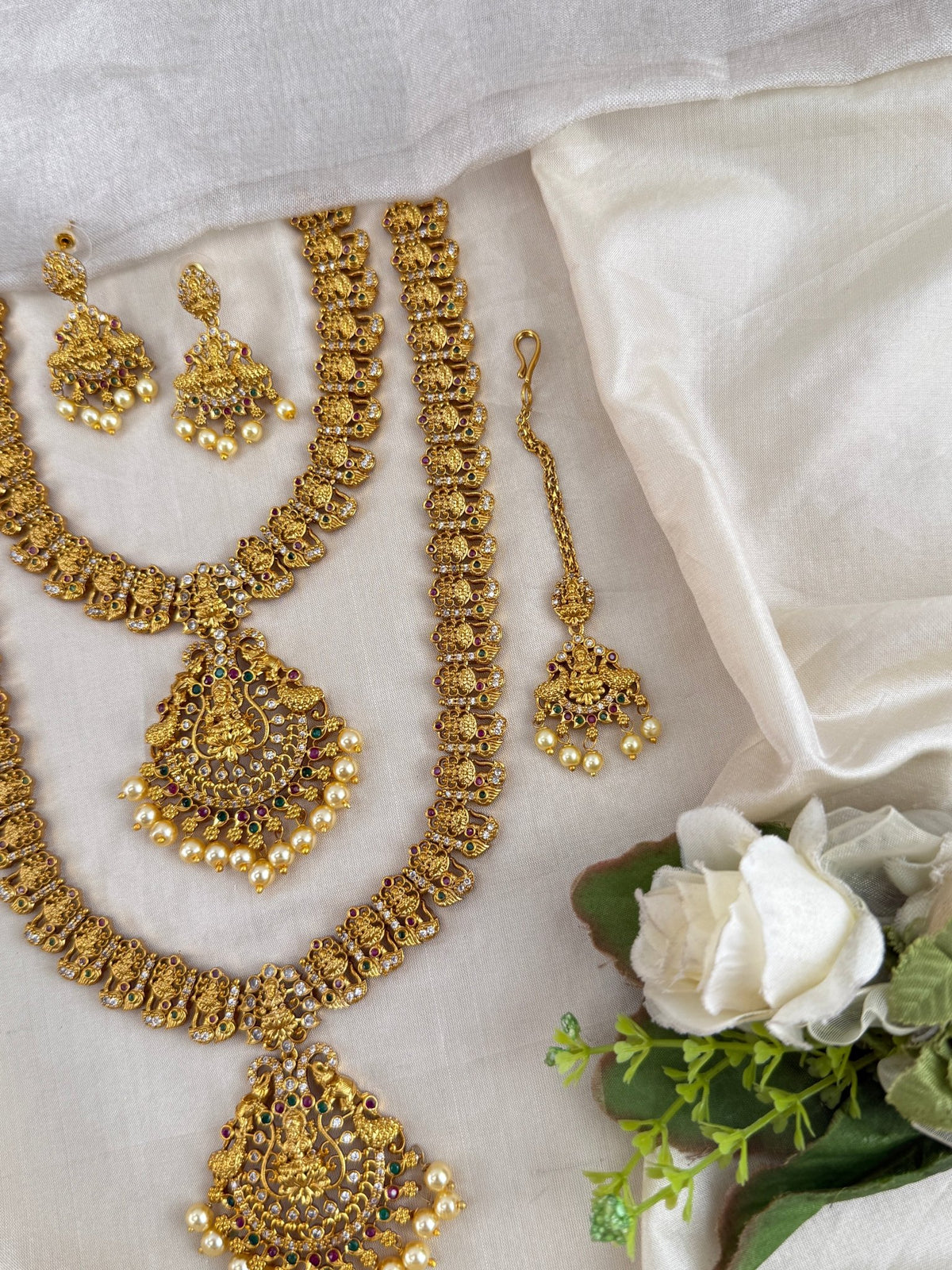Antique Semi Bridal Gaja Laksmi Pendant Necklace Set | Combo | 0102 - Mahilas