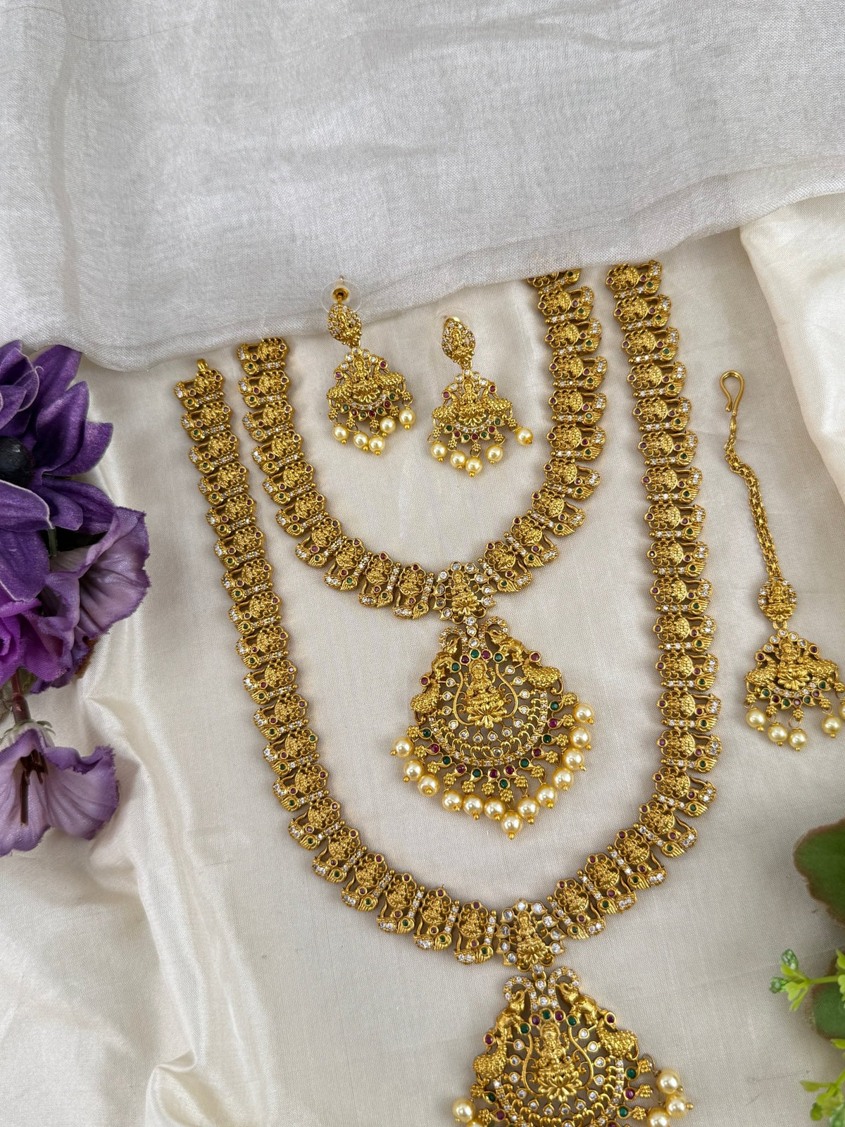 Antique Semi Bridal Gaja Laksmi Pendant Necklace Set | Combo | 0102 - Mahilas