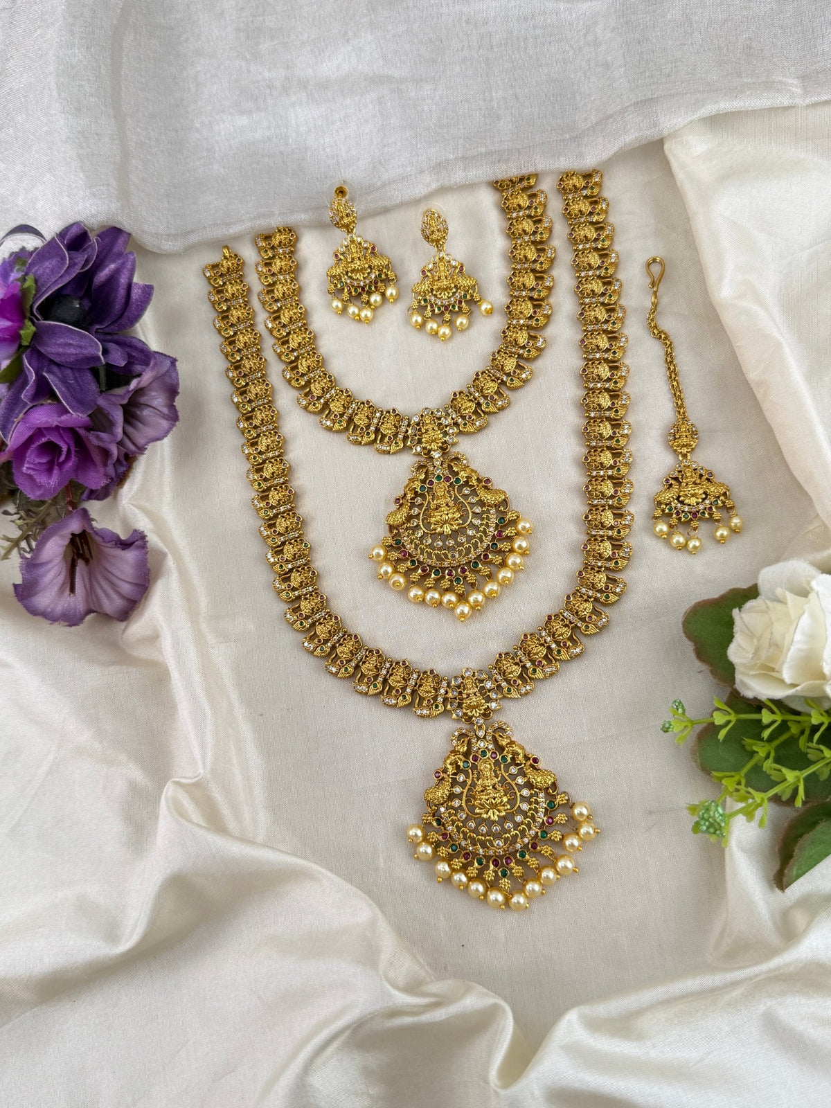 Antique Semi Bridal Gaja Laksmi Pendant Necklace Set | Combo | 0102 - Mahilas