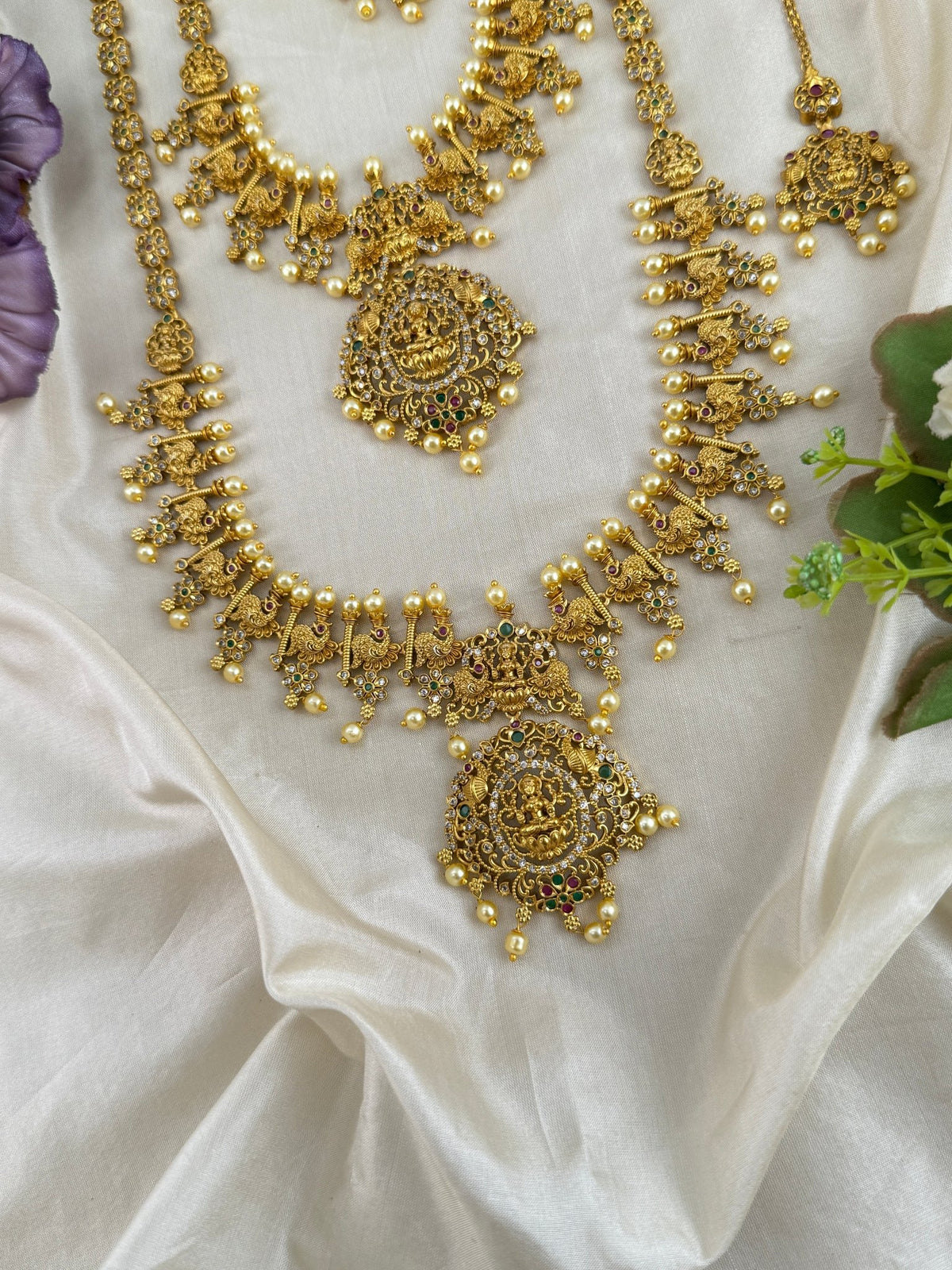 Antique Semi Bridal Lakshmi Pendant Necklace Set | Combo | 097 - Mahilas