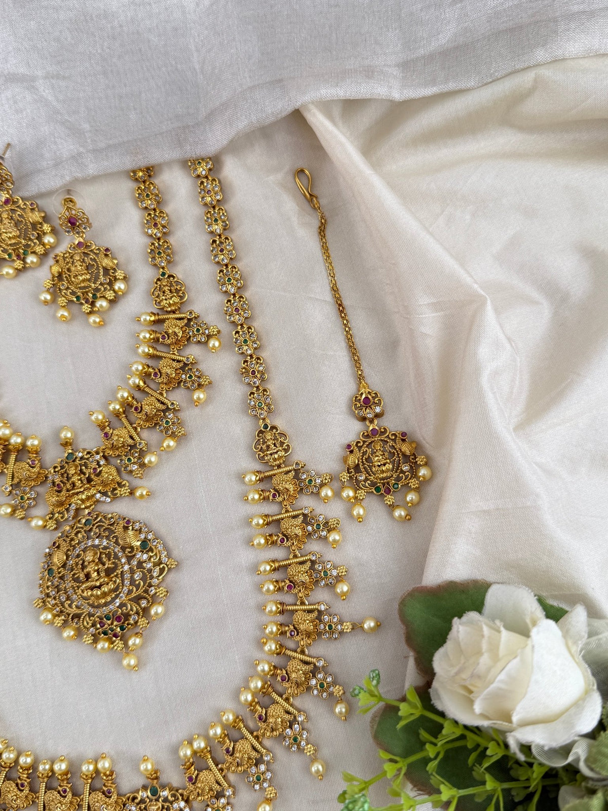Antique Semi Bridal Lakshmi Pendant Necklace Set | Combo | 097 - Mahilas