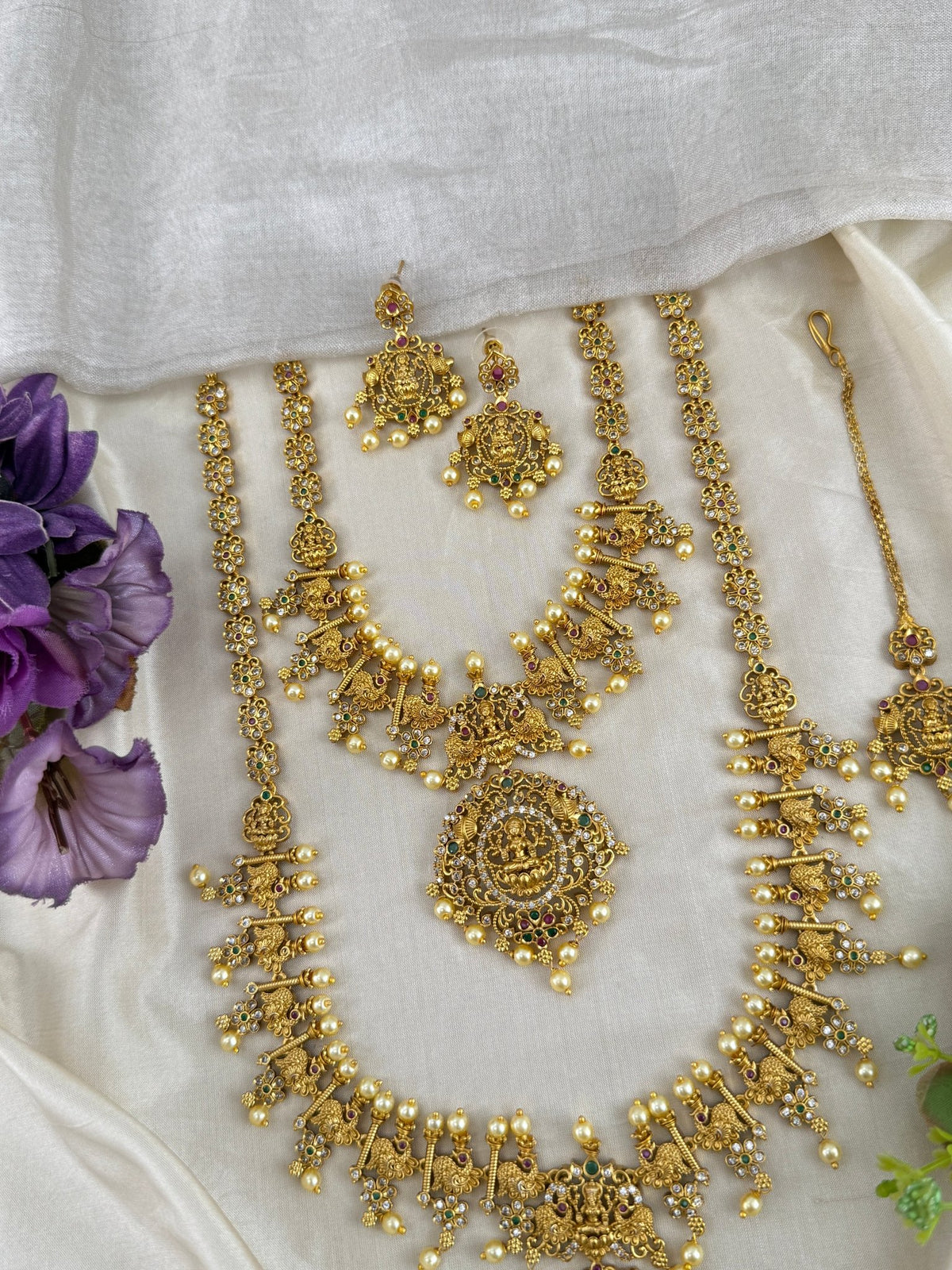 Antique Semi Bridal Lakshmi Pendant Necklace Set | Combo | 097 - Mahilas