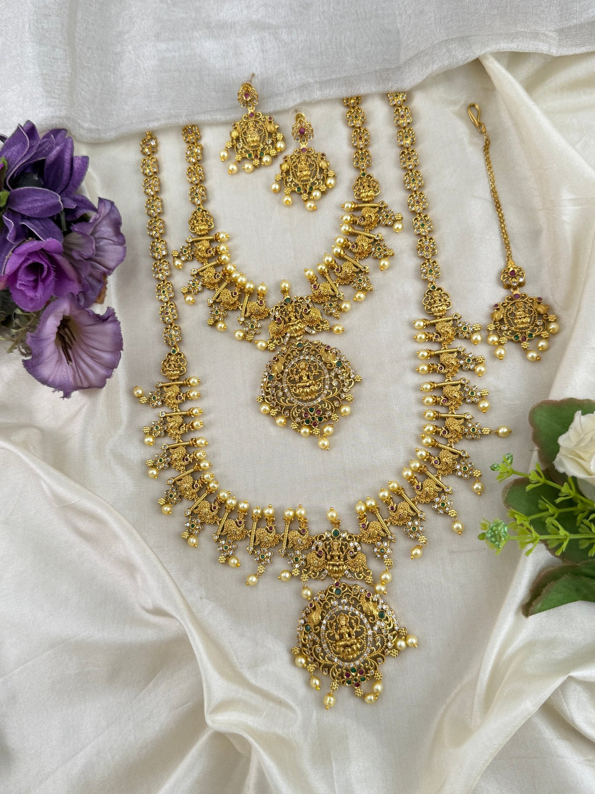Antique Semi Bridal Lakshmi Pendant Necklace Set | Combo | 097 - Mahilas