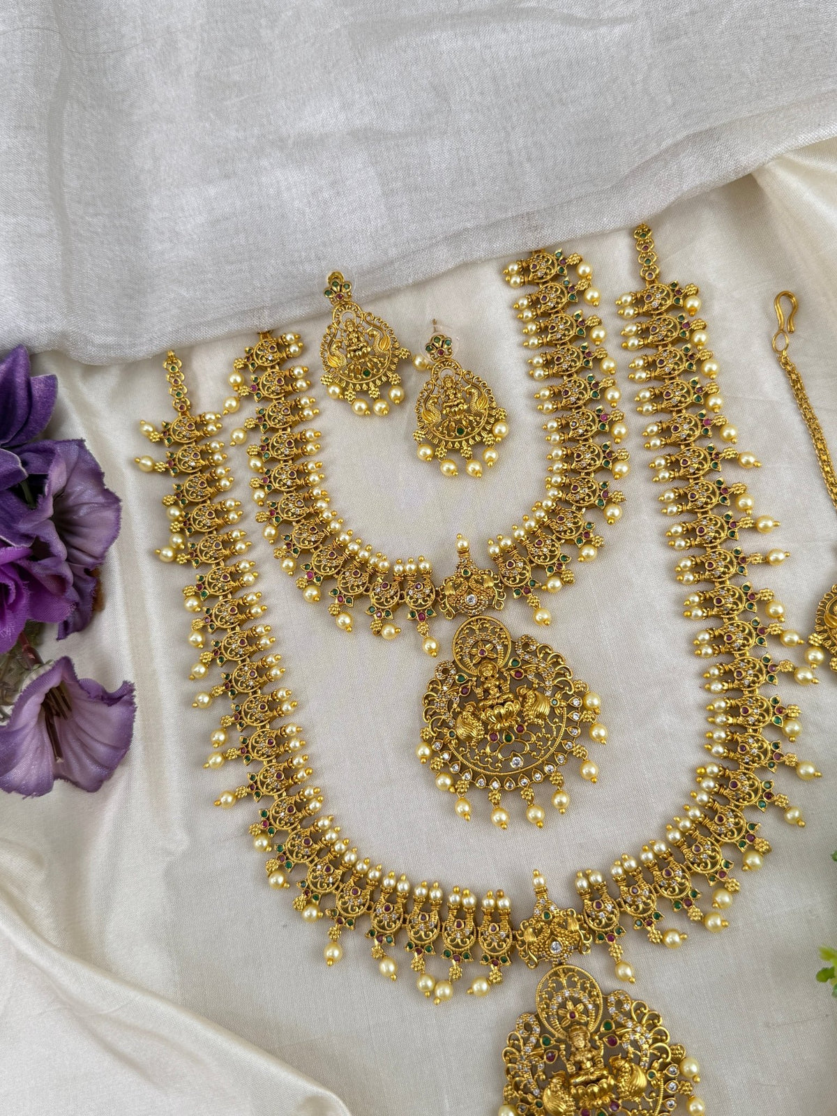 Antique Semi Bridal Lakshmi Pendant Necklace Set | Combo | 099 - Mahilas