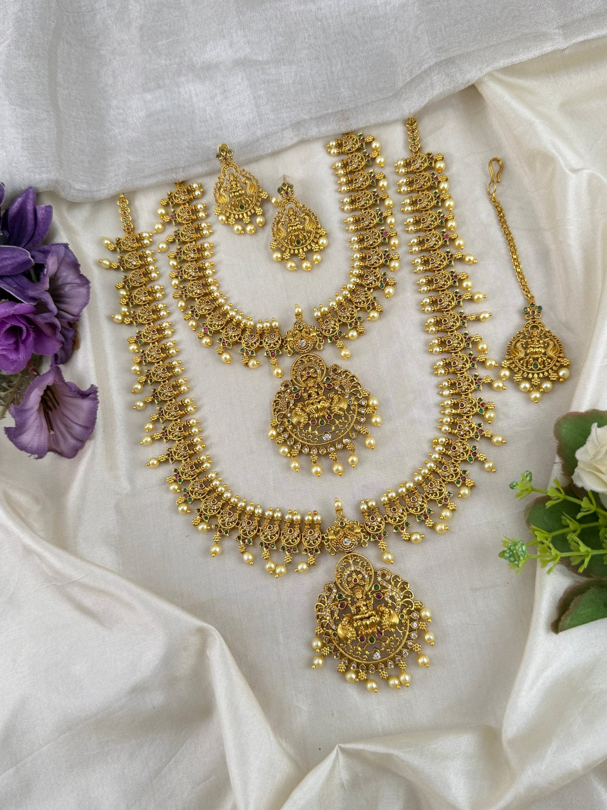 Antique Semi Bridal Lakshmi Pendant Necklace Set | Combo | 099 - Mahilas