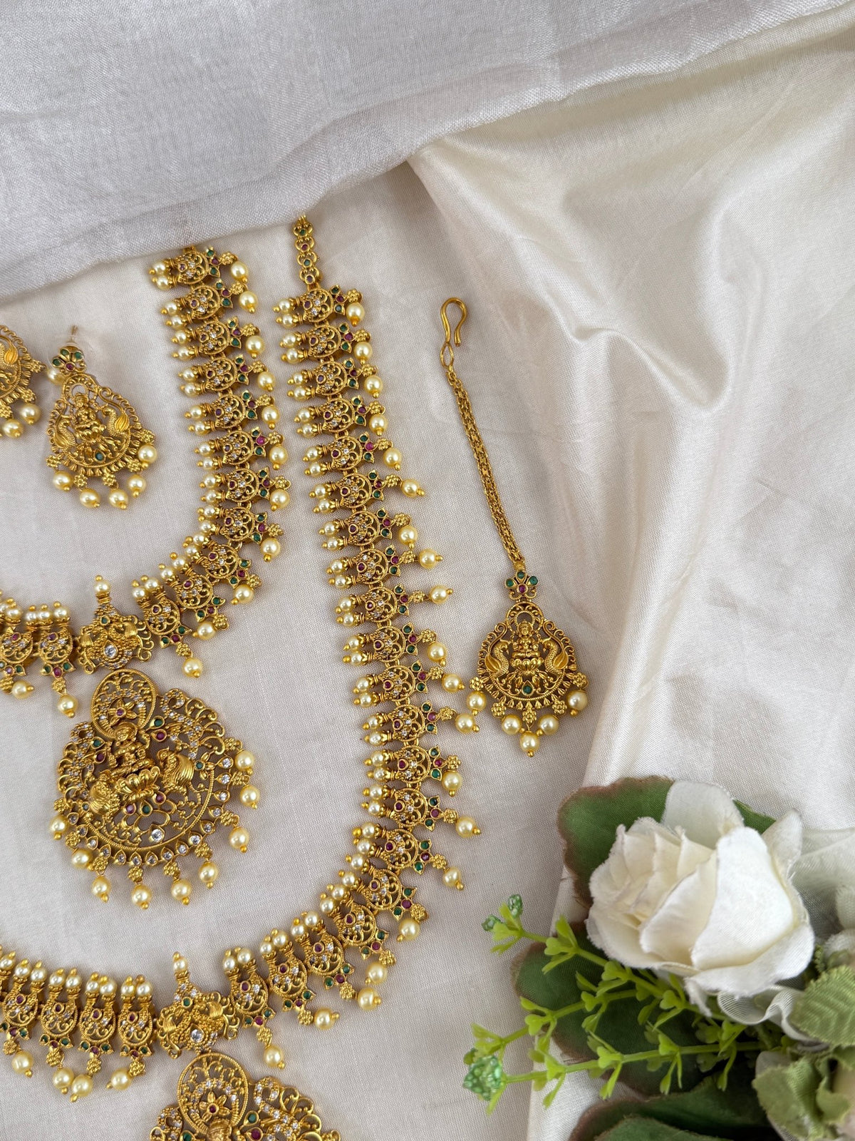 Antique Semi Bridal Lakshmi Pendant Necklace Set | Combo | 099 - Mahilas