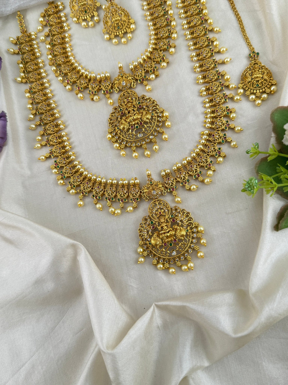 Antique Semi Bridal Lakshmi Pendant Necklace Set | Combo | 099 - Mahilas