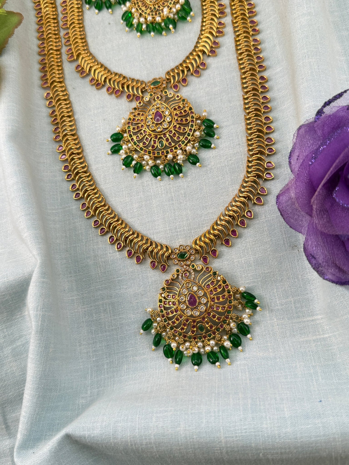 Antique Semi Bridal Necklace Set | Combo | 046 - Mahilas