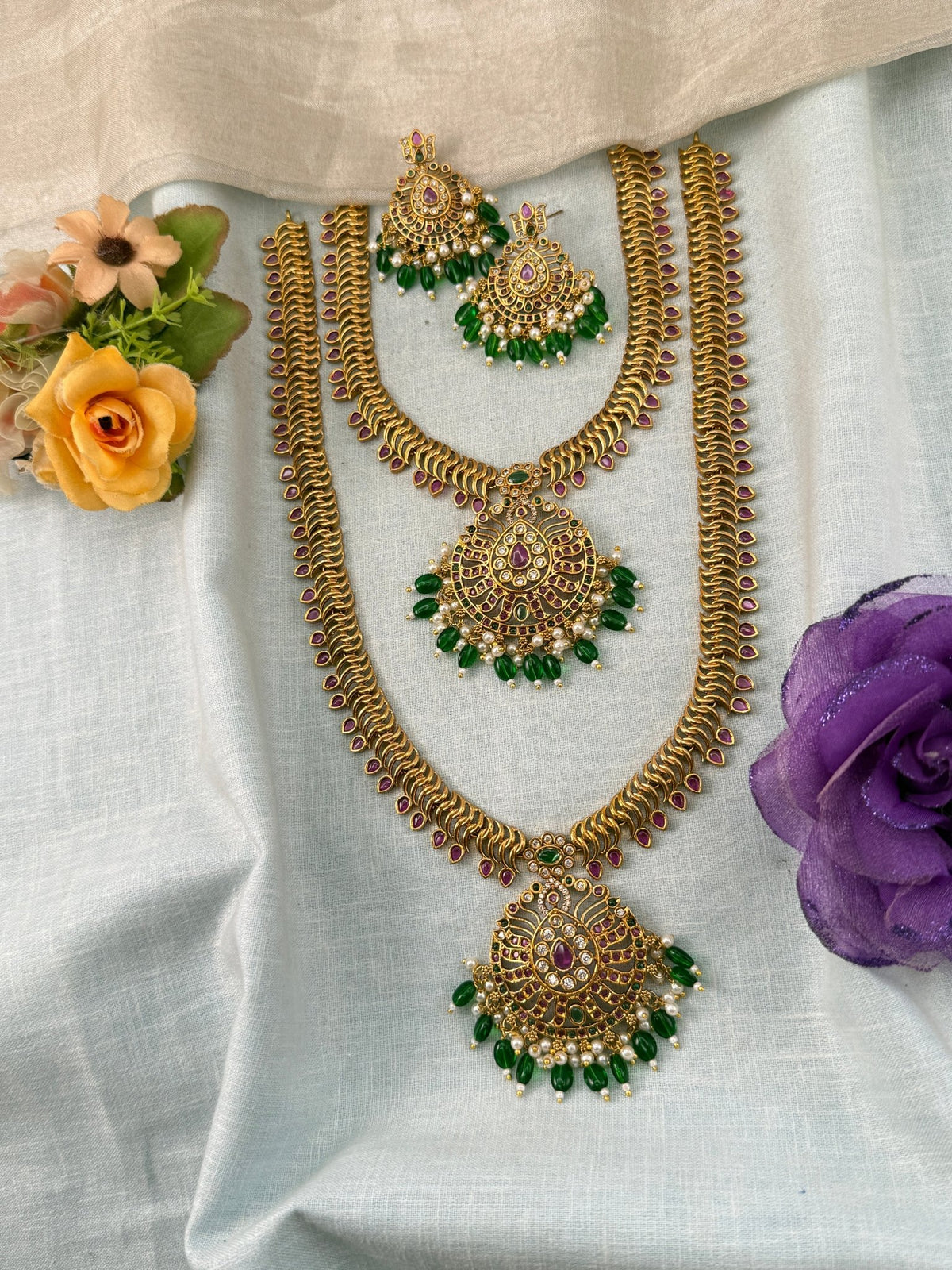 Antique Semi Bridal Necklace Set | Combo | 046 - Mahilas