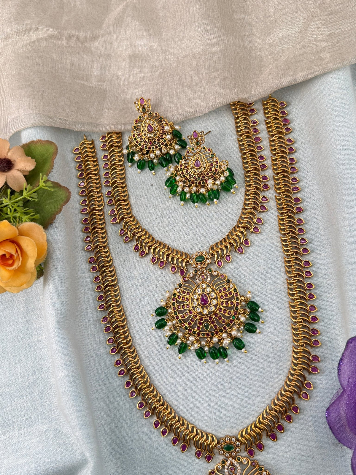 Antique Semi Bridal Necklace Set | Combo | 046 - Mahilas