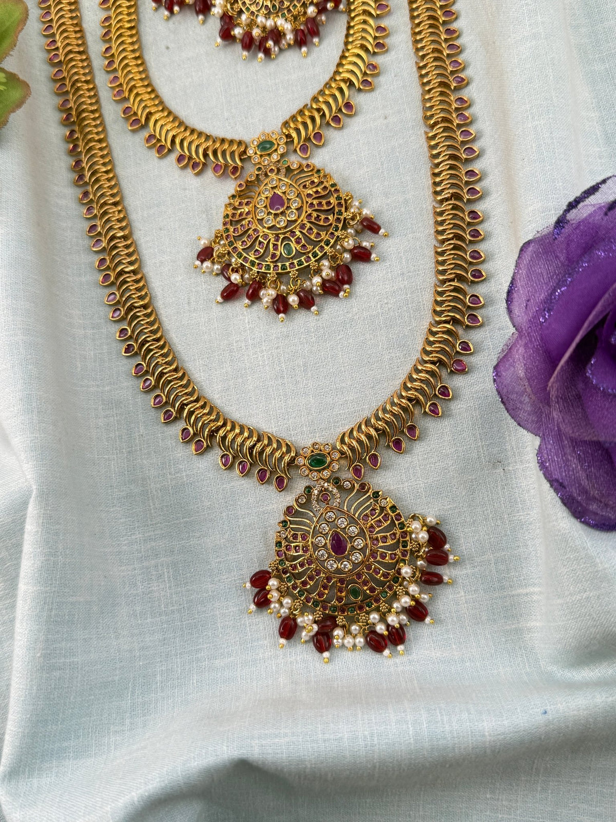 Antique Semi Bridal Necklace Set | Combo | 047 - Mahilas