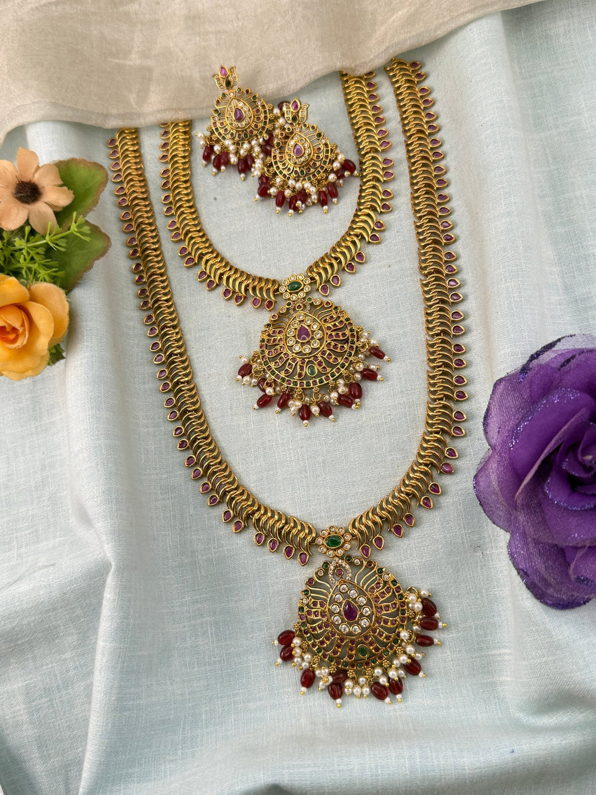 Antique Semi Bridal Necklace Set | Combo | 047 - Mahilas