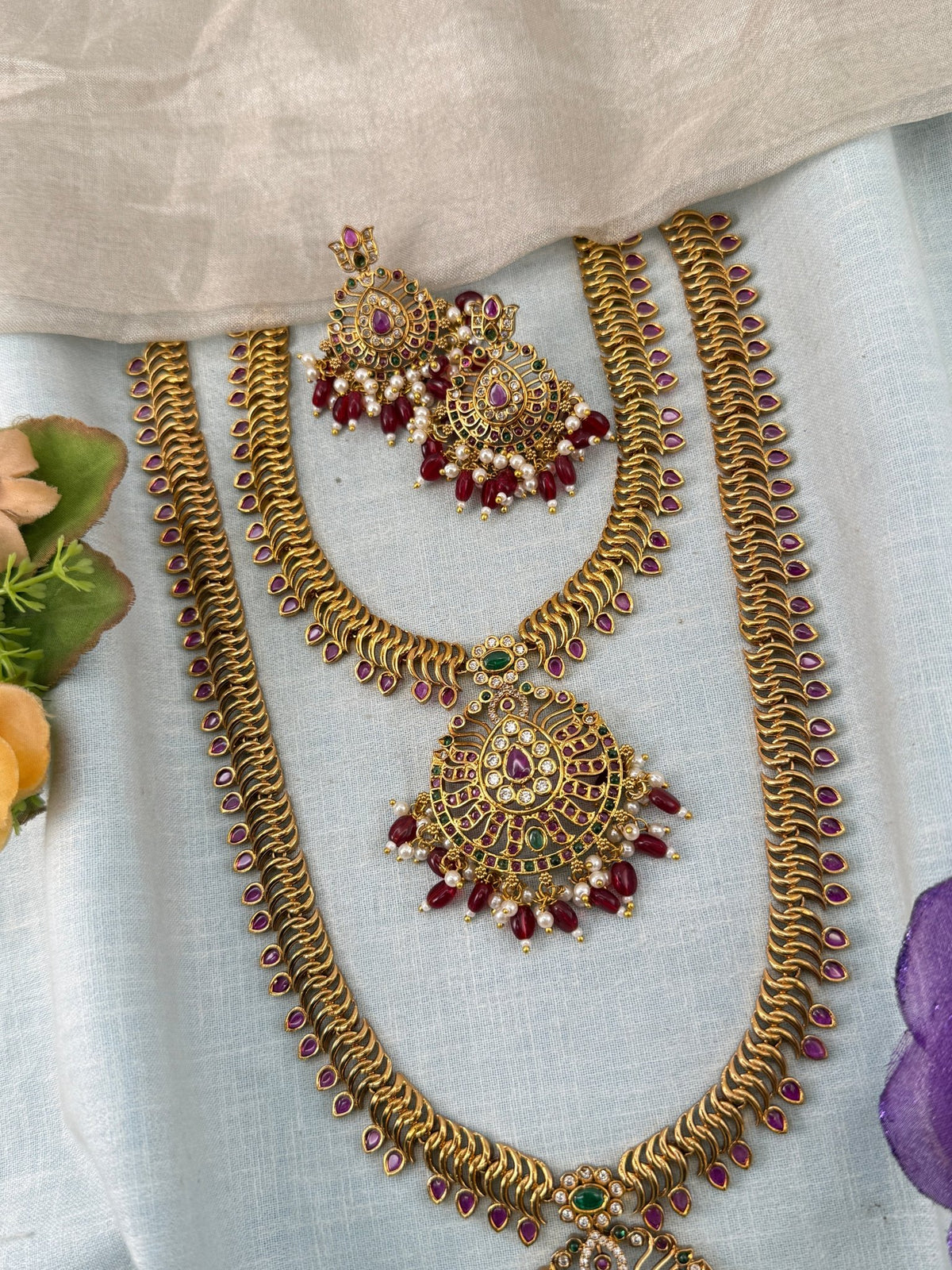 Antique Semi Bridal Necklace Set | Combo | 047 - Mahilas