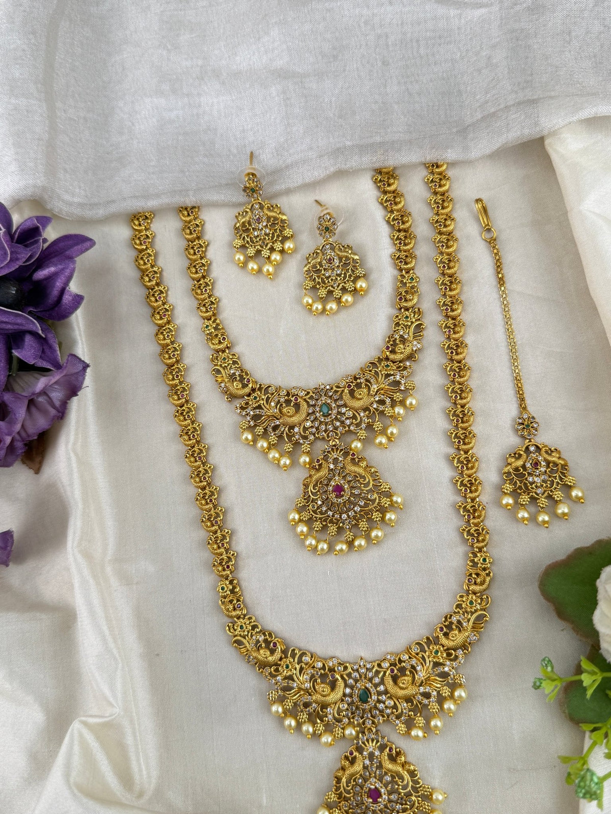 Antique Semi Bridal Peacock Pendant Necklace Set | Combo | 0103 - Mahilas
