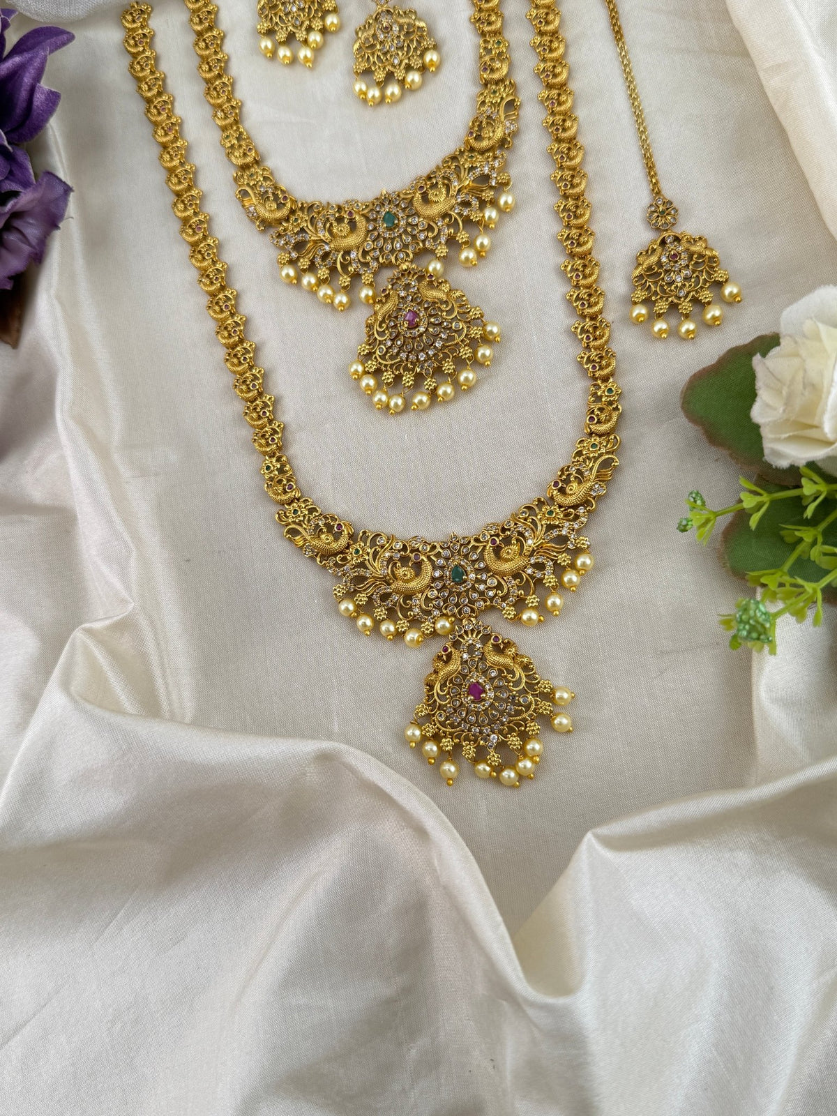 Antique Semi Bridal Peacock Pendant Necklace Set | Combo | 0103 - Mahilas