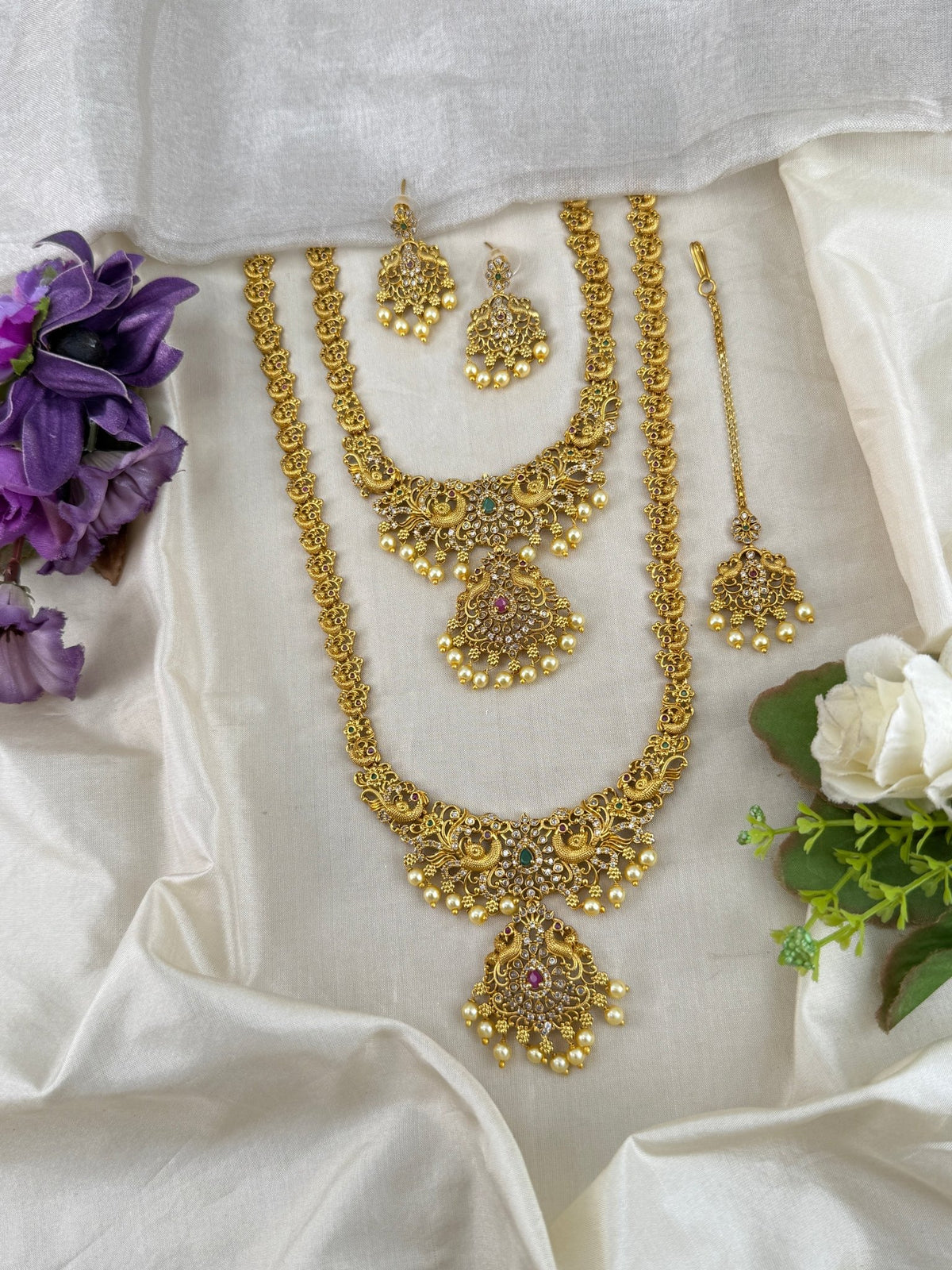 Antique Semi Bridal Peacock Pendant Necklace Set | Combo | 0103 - Mahilas