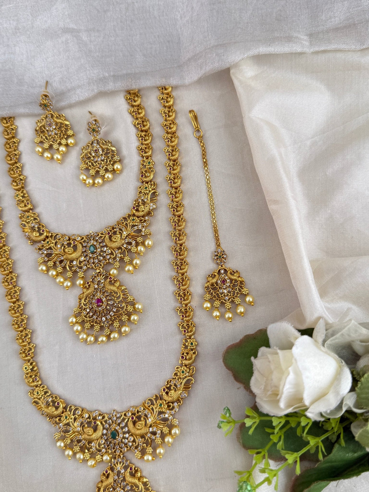Antique Semi Bridal Peacock Pendant Necklace Set | Combo | 0103 - Mahilas