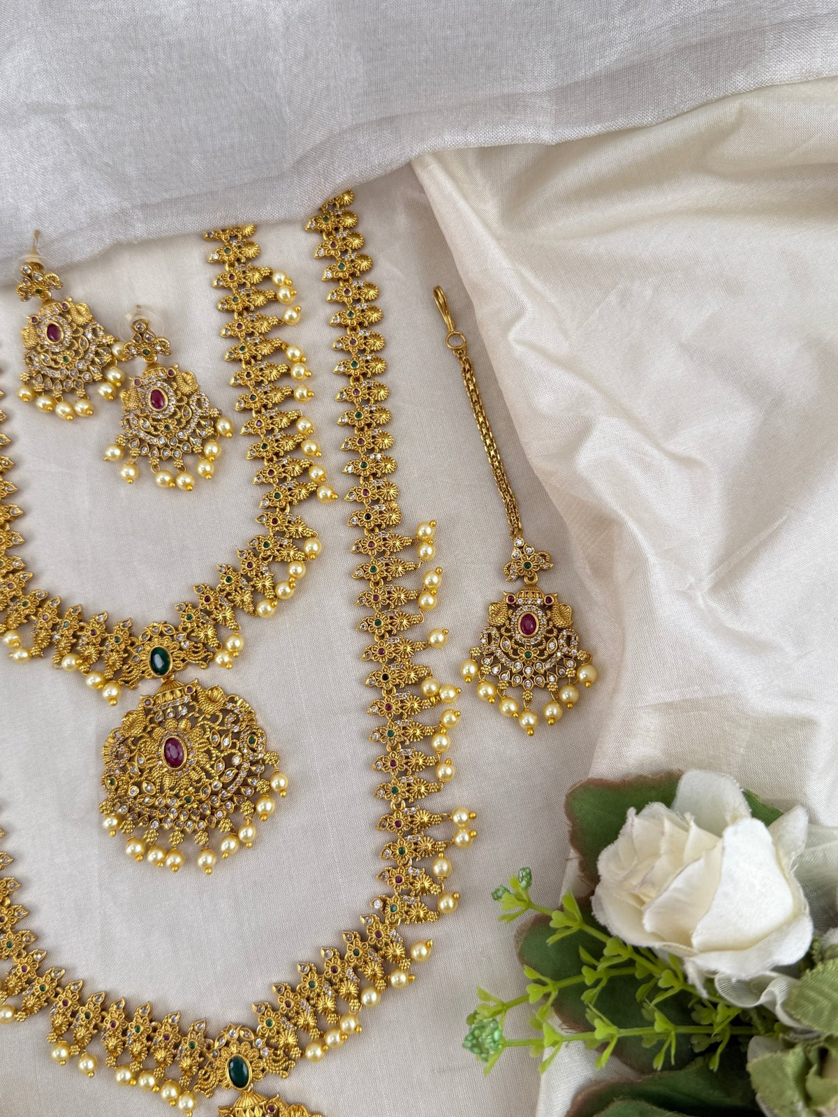 Antique Semi Bridal Pendant Necklace Set | Combo | 098 - Mahilas