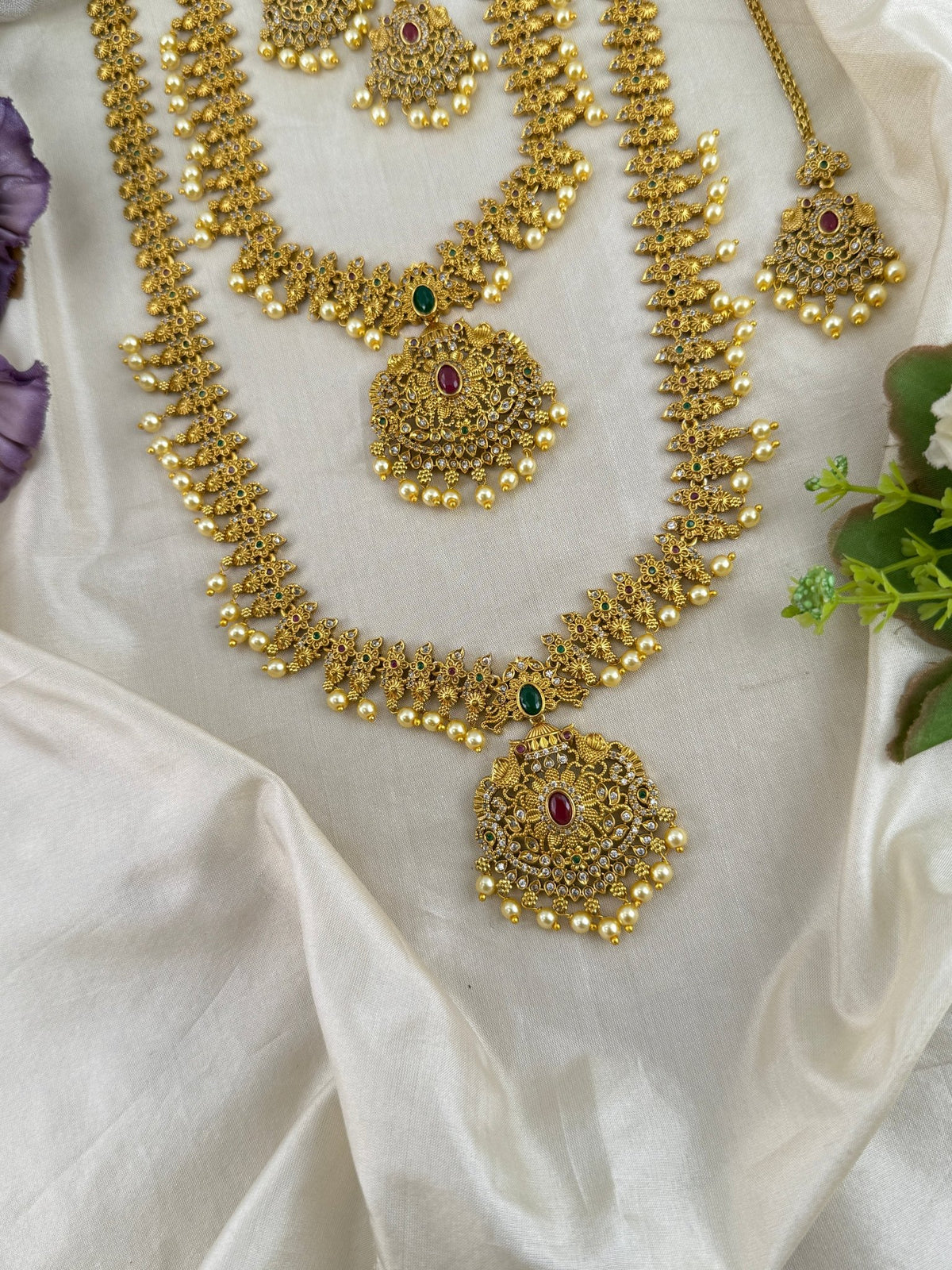 Antique Semi Bridal Pendant Necklace Set | Combo | 098 - Mahilas