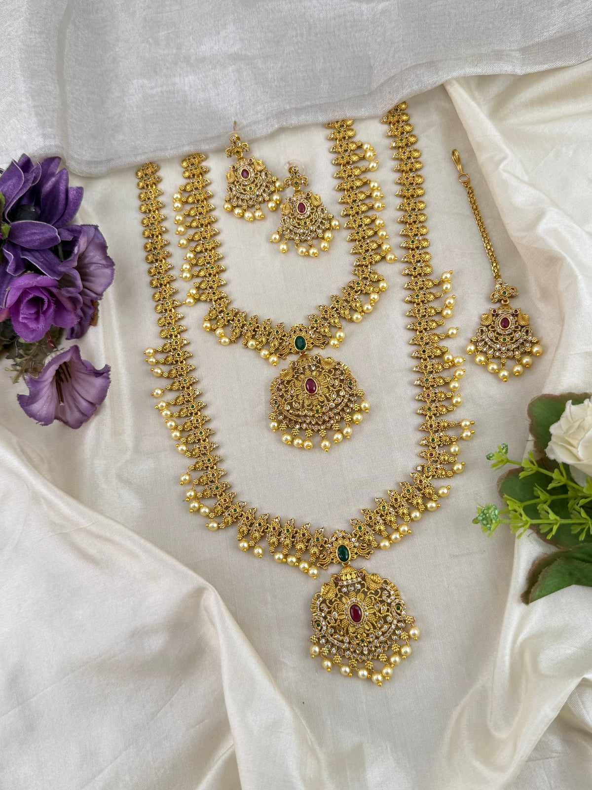 Antique Semi Bridal Pendant Necklace Set | Combo | 098 - Mahilas