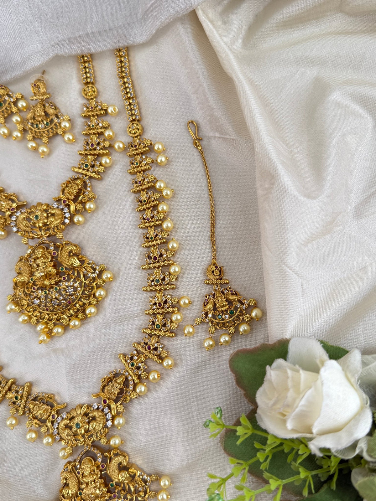 Antique Semi Bridal Pendant Stone Necklace Set | Combo | 095 - Mahilas