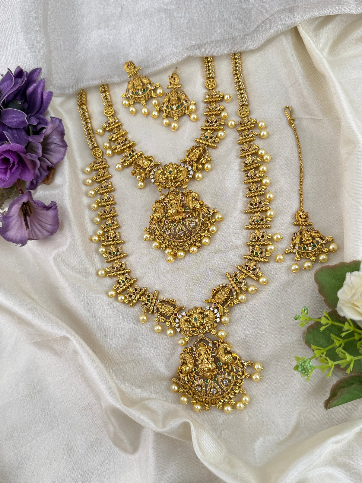 Antique Semi Bridal Pendant Stone Necklace Set | Combo | 095 - Mahilas