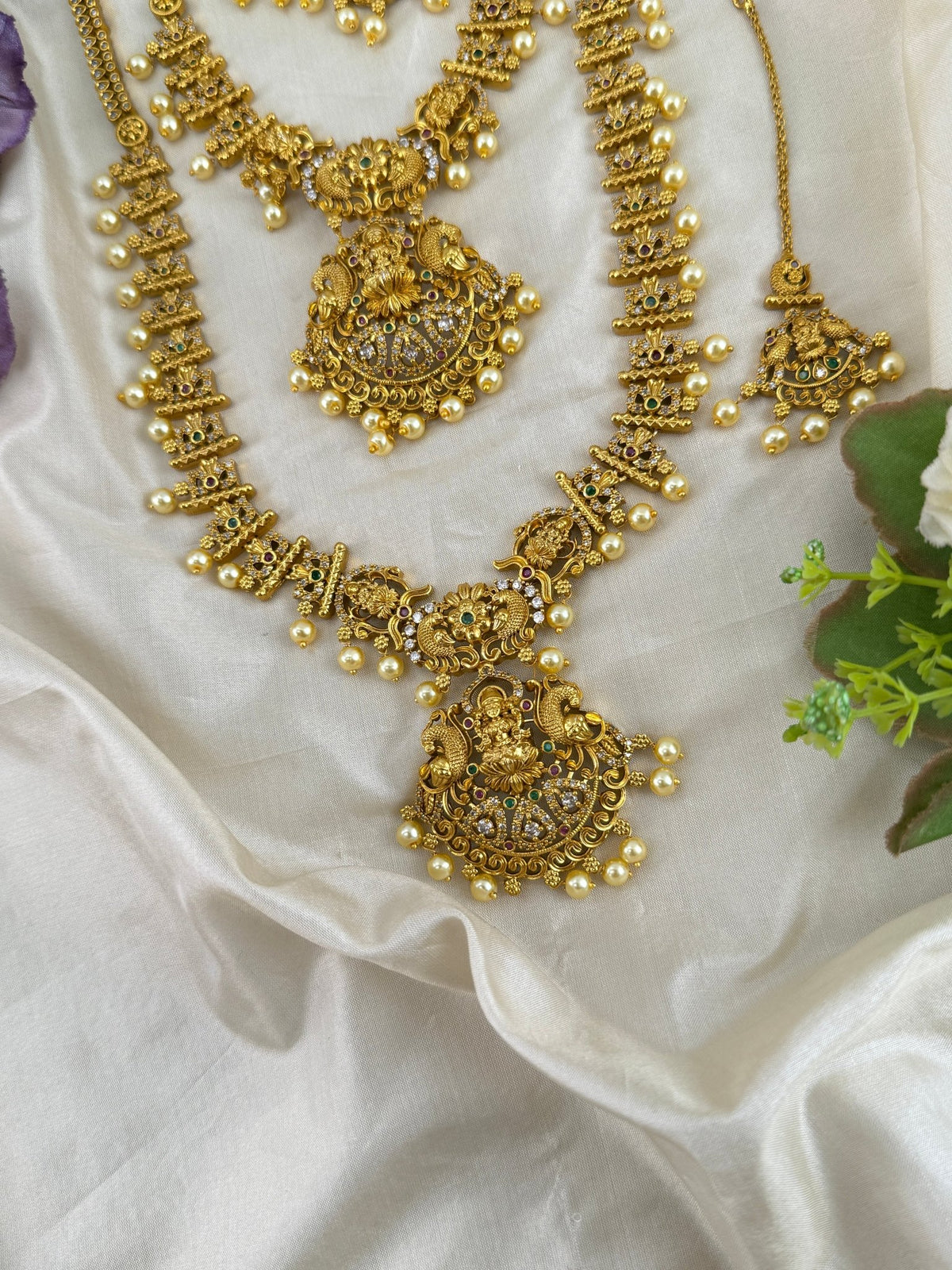 Antique Semi Bridal Pendant Stone Necklace Set | Combo | 095 - Mahilas
