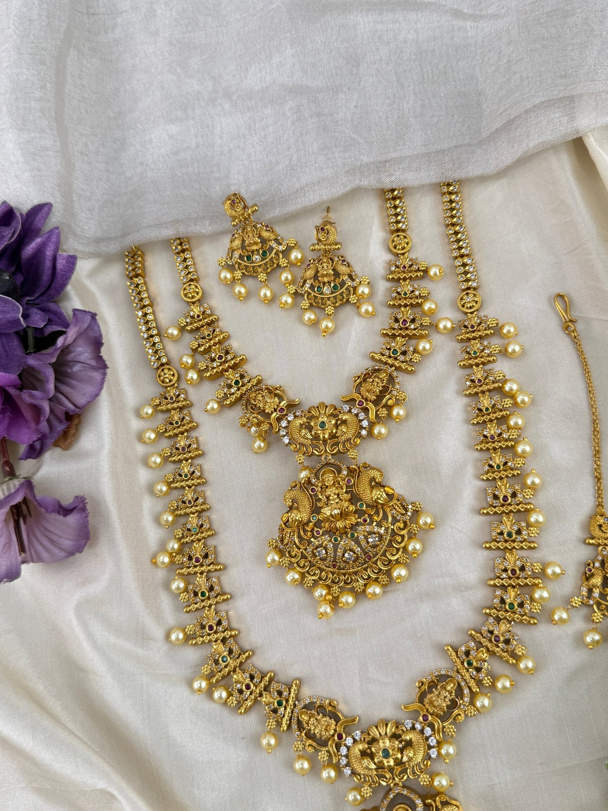 Antique Semi Bridal Pendant Stone Necklace Set | Combo | 095 - Mahilas