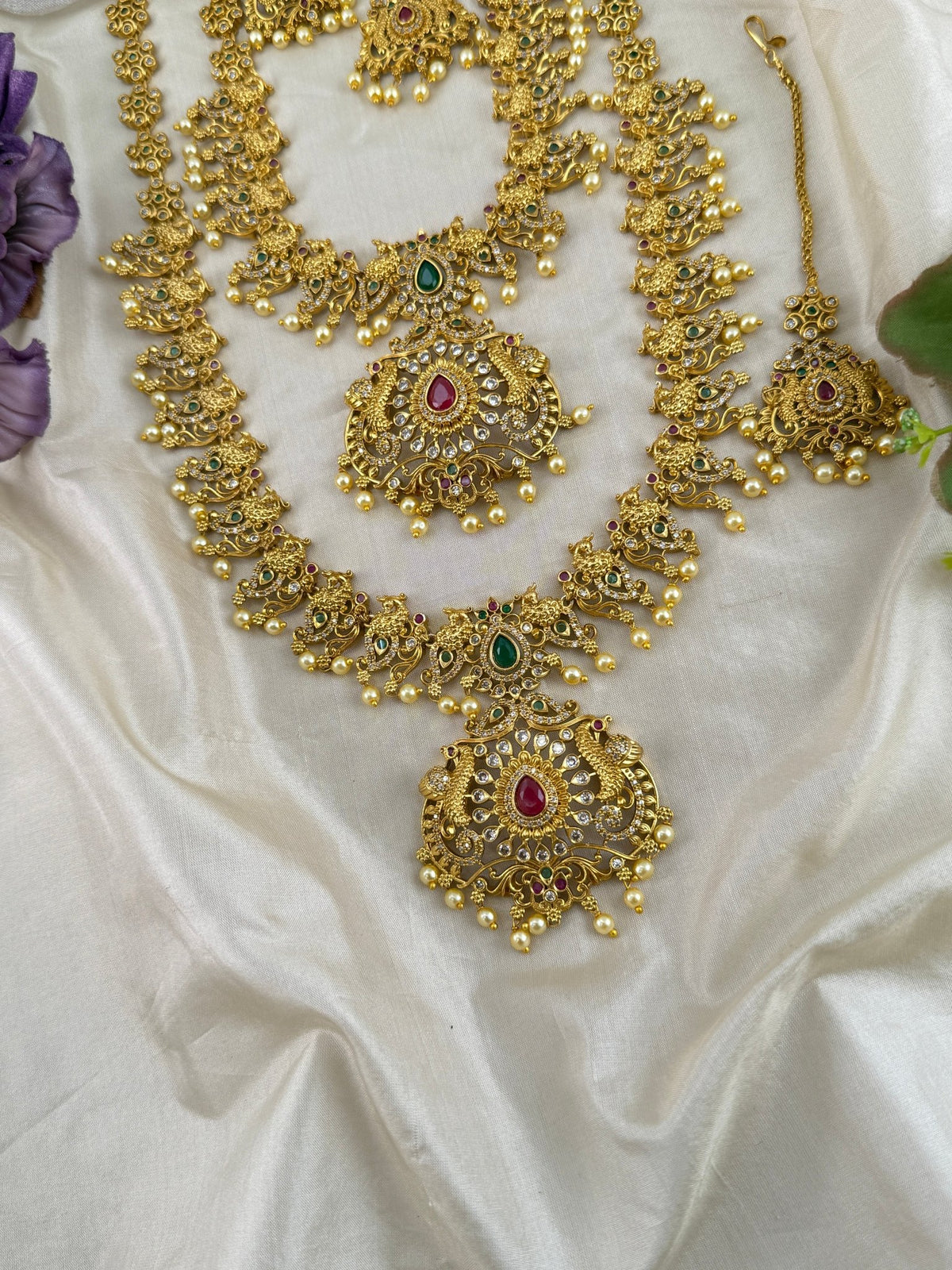 Antique Semi Bridal Pendant Stone Necklace Set | Combo | 096 - Mahilas